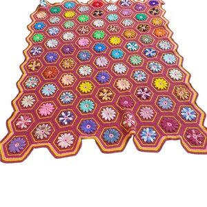 Cottage Core hand knit Colorful Crochet Flower Afghan throw